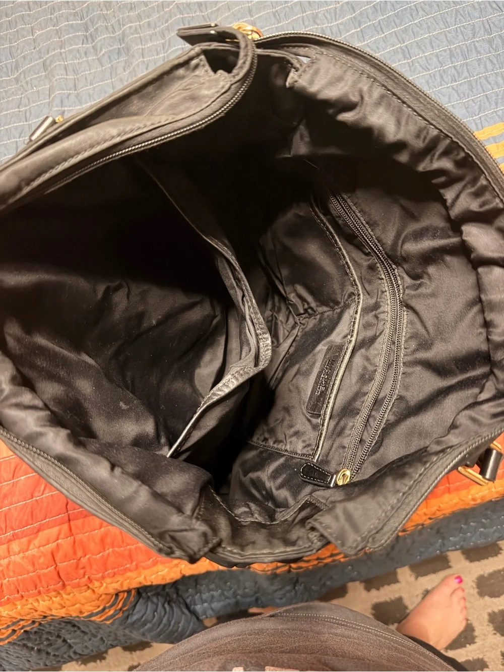 Michael Kors Black Nylon Tote with Gold MK Charm